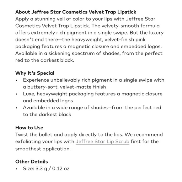 NIB Jeffree Star Velvet Trap Lipstick in Unphazed Full Size 3.3g - Picture 12 of 12